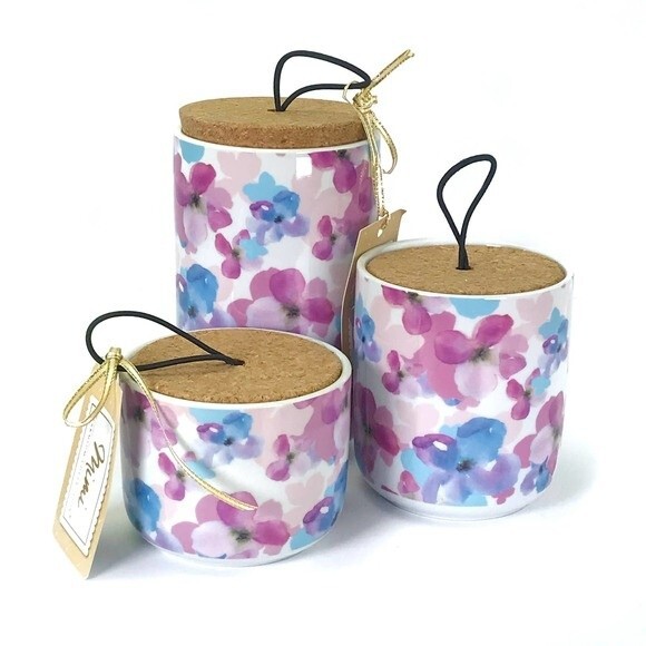 Mimi Premium Collection Ceramic Canister Set w/ Cork Lids Floral Pink Blue NEW! - Picture 1 of 10